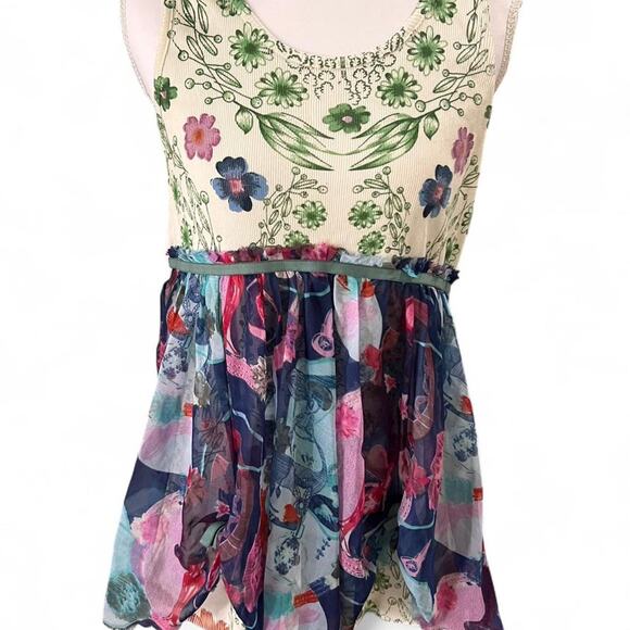 Custo Barcelona Women’s Floral Mixed Print Tank Top Boho Sheer Overlay Size M - Picture 1 of 6